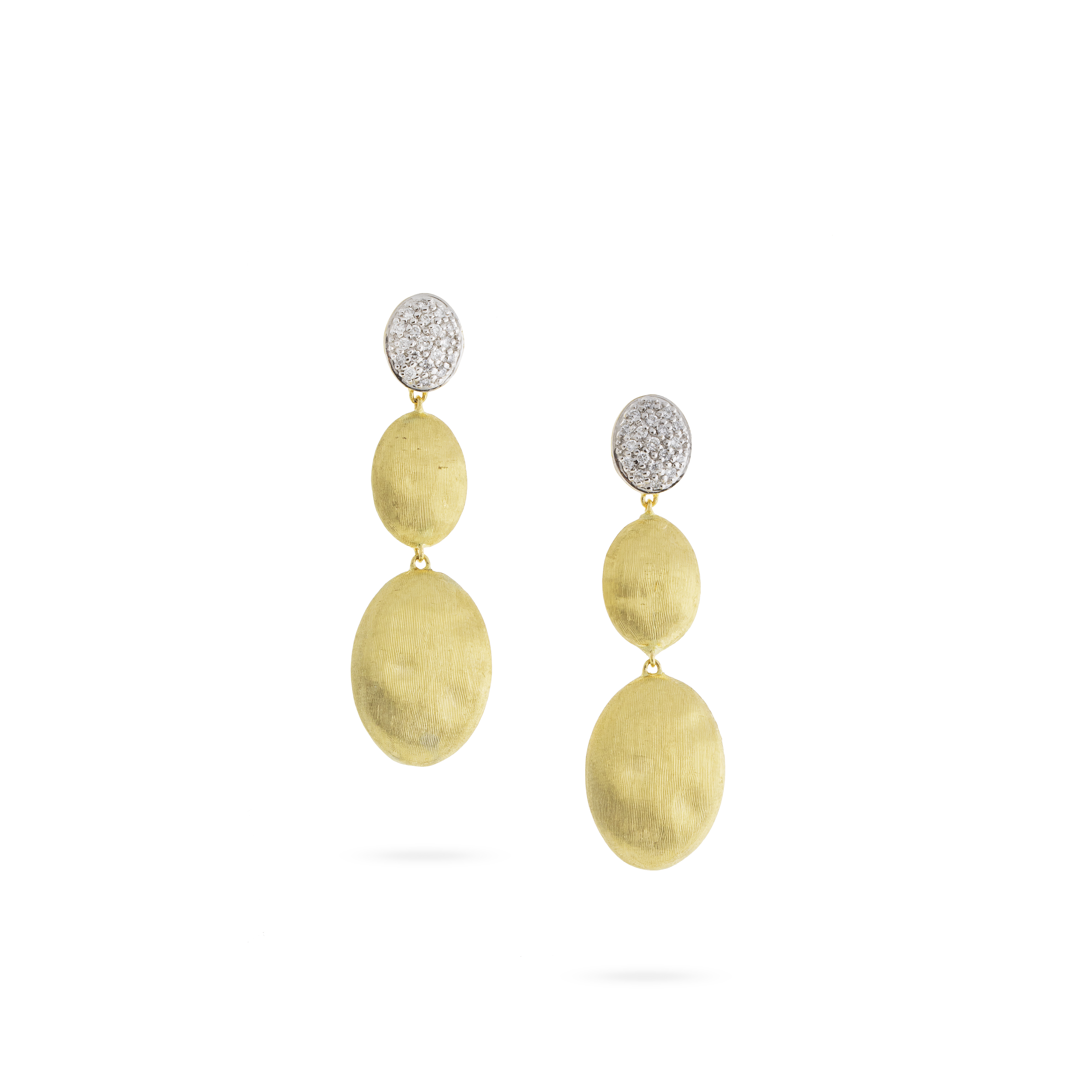 Marco Bicego 18K Yellow and White Gold Lunaria Collection Diamond Small Triple Drop Earrings